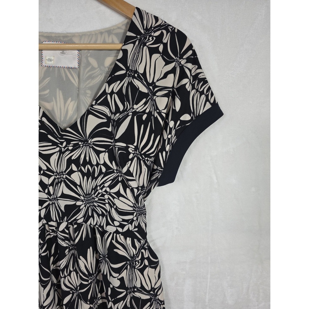 Anthropologie 9-H15 STCL XS Floral Dress Black Beige V Neck Tie Back Pockets - Picture 4 of 14